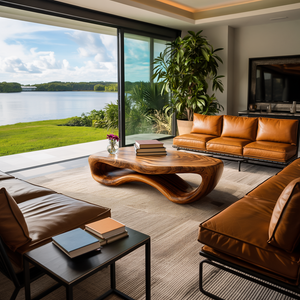 Artistic Wooden Coffee Table Curved For Modern Interior