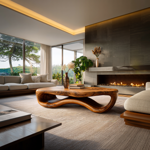 Artistic Wooden Coffee Table Curved For Modern Interior