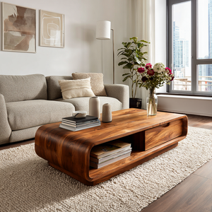 Coffee Table With Drawer Curved Silhouette For Contemporary Interior