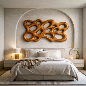 Contemporary Wooden Wall Art With Cutout Sculpture For Bedroom