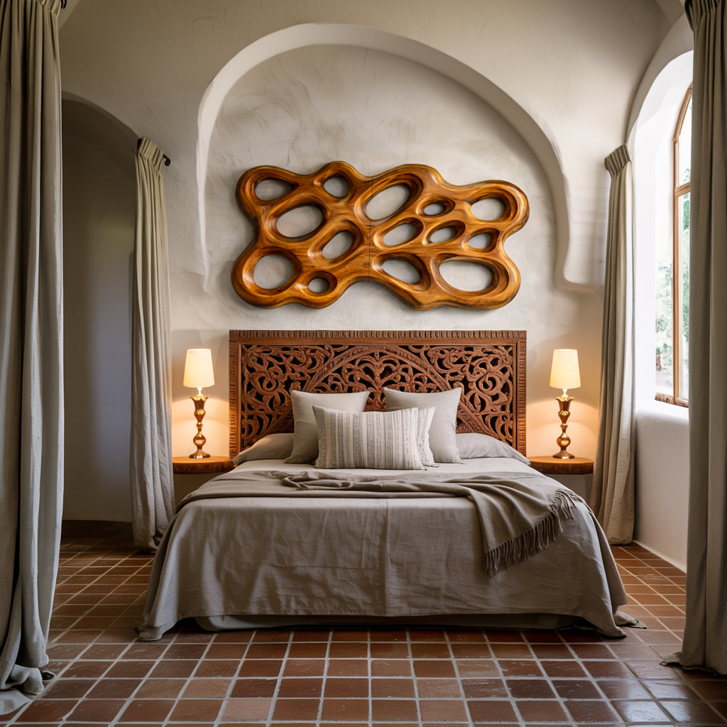 Contemporary Wooden Wall Art With Cutout Sculpture For Bedroom