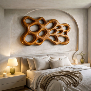 Contemporary Wooden Wall Art With Cutout Sculpture For Bedroom