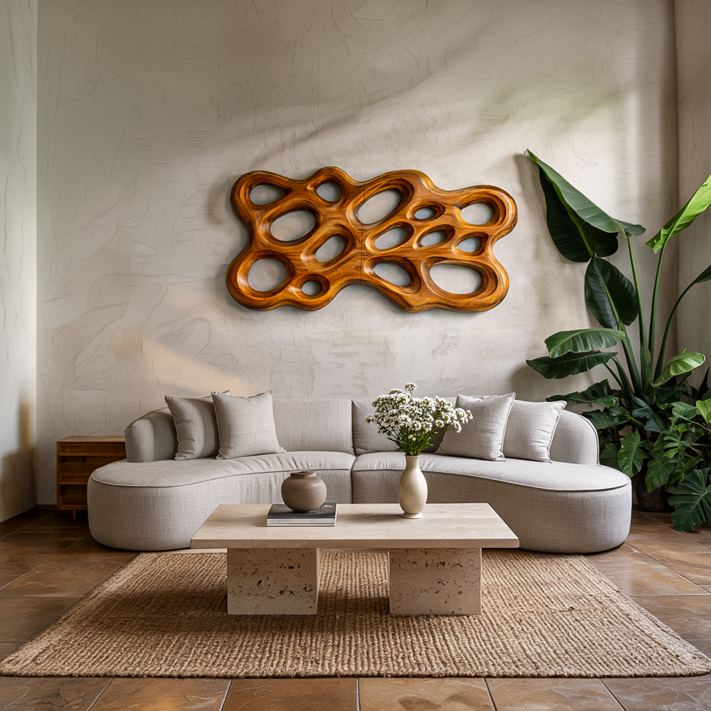 Contemporary Wooden Wall Art With Cutout Sculpture For Bedroom