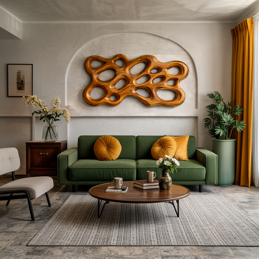 Contemporary Wooden Wall Art With Cutout Sculpture For Bedroom