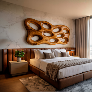 Organic Wooden Wall Art With Openwork Design For Modern Home