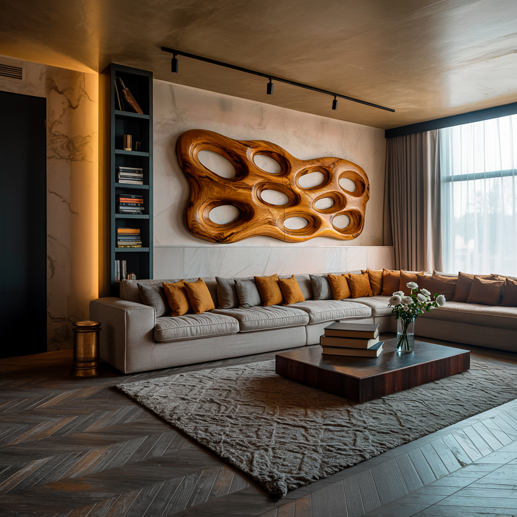 Organic Wooden Wall Art With Openwork Design For Modern Home