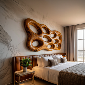 Organic Wooden Wall Art With Openwork Design For Modern Home