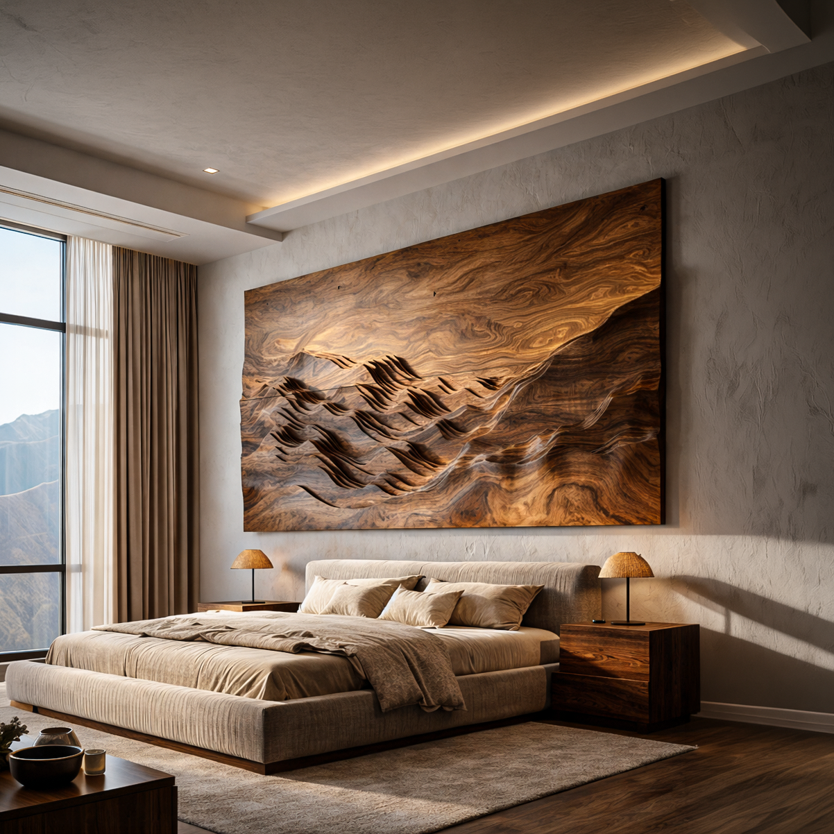 Minimalist Wooden Mountain Range Relief Wall Art for Living Decor