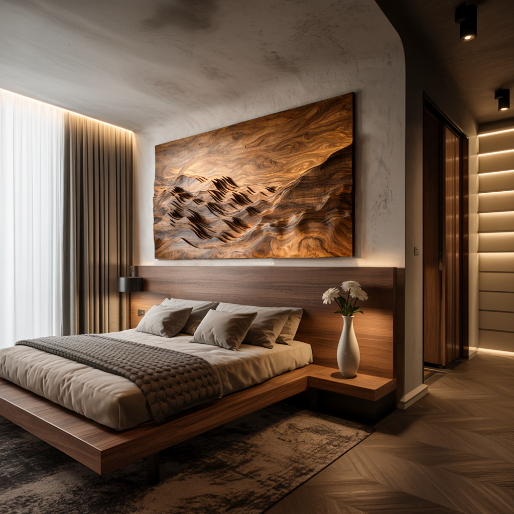 Minimalist Wooden Mountain Range Relief Wall Art for Living Decor