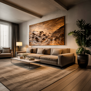 Minimalist Wooden Mountain Range Relief Wall Art for Living Decor