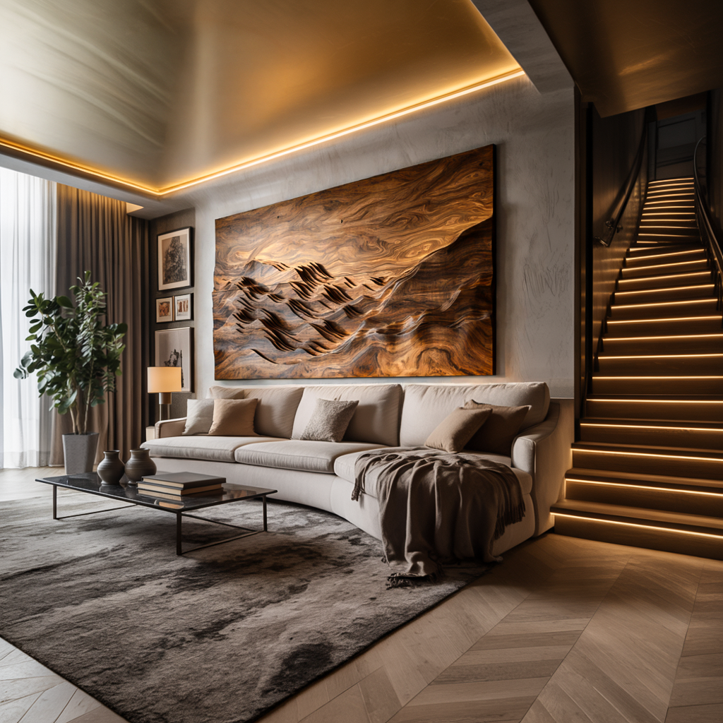 Minimalist Wooden Mountain Range Relief Wall Art for Living Decor