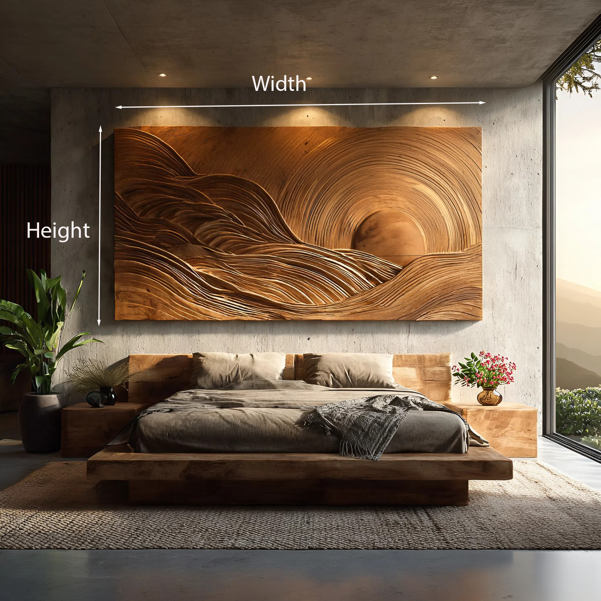 Wooden Mountain Sun Landscape Wall Art For Contemporary Interior