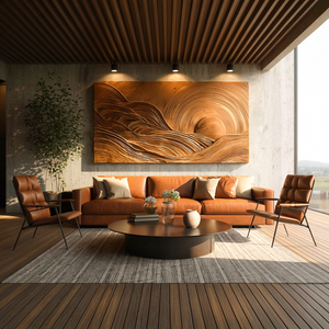 Wooden Mountain Sun Landscape Wall Art For Contemporary Interior