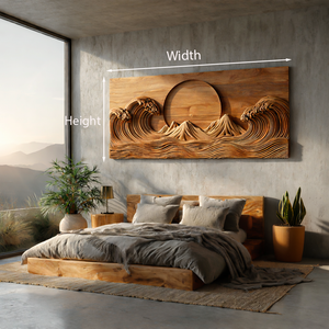Modern Wooden Ocean Wave Wall Art Hand Carved For Bedroom Decor