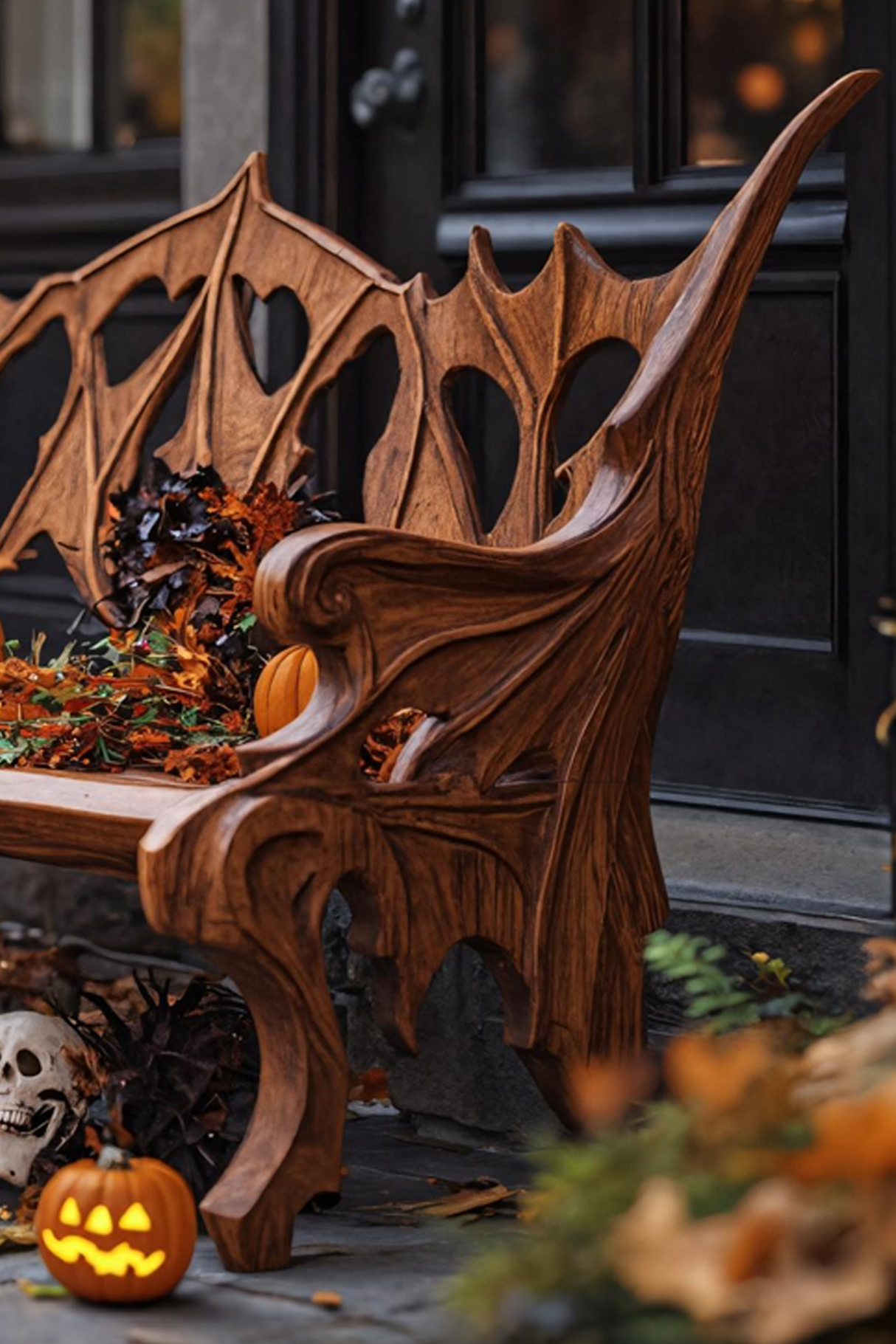 Mid Century Solid Wood Halloween Bench For Festive Outdoor Decor