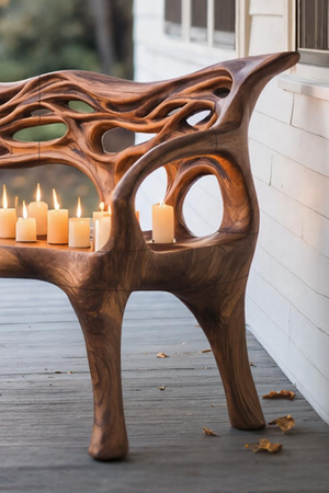 Mid Century Solid Wood Halloween Bench For Outdoor Design