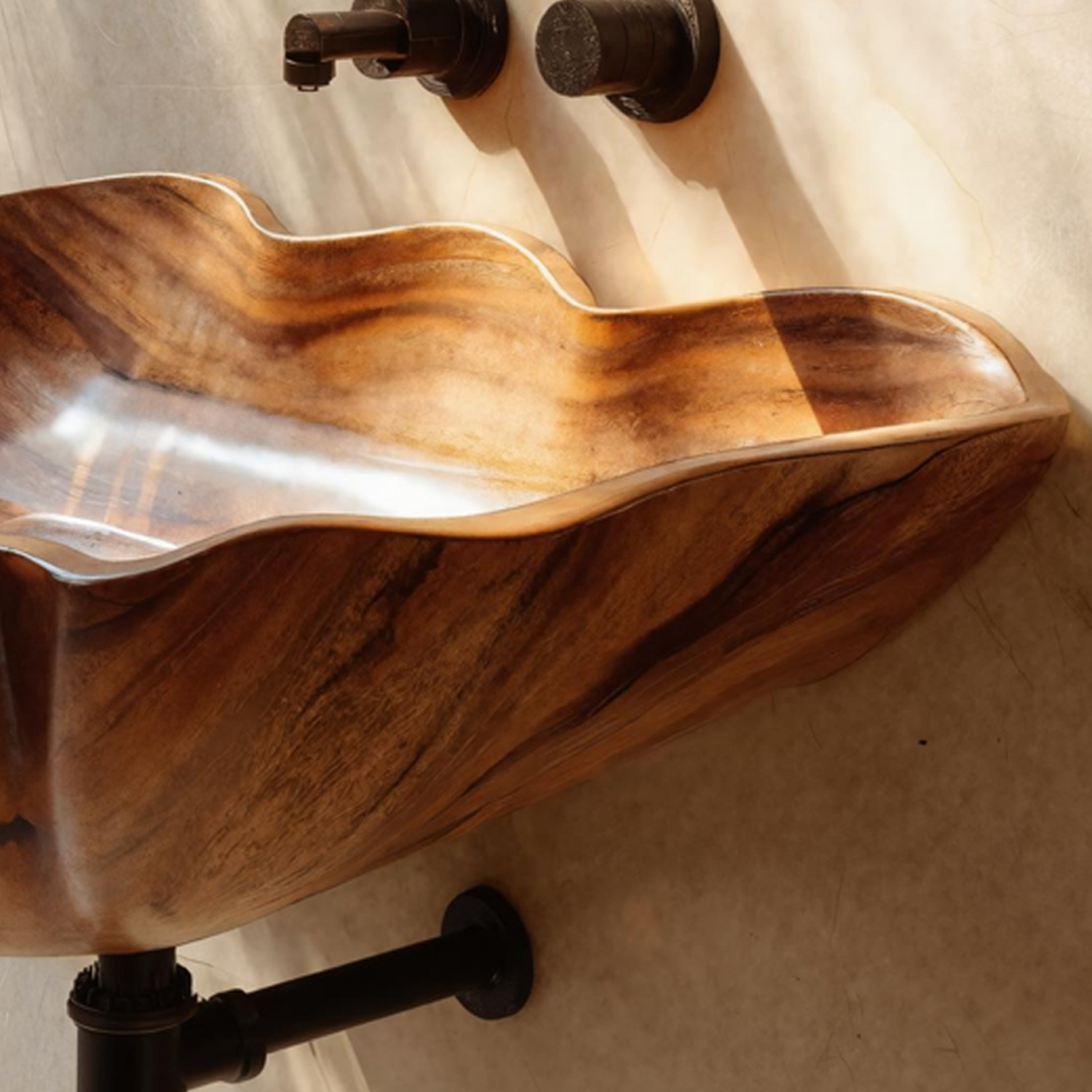 Handcrafted Solid Wood Wash Basin For Luxury Bathroom Furniture Decor