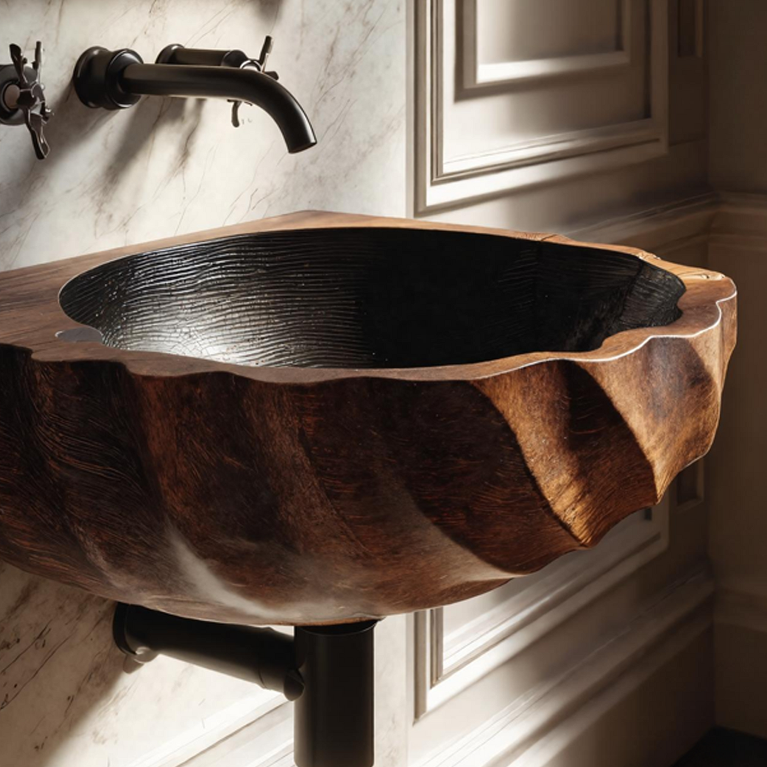 Modern Wooden Live Edge Wood Basin For Minimalist Bathroom Design