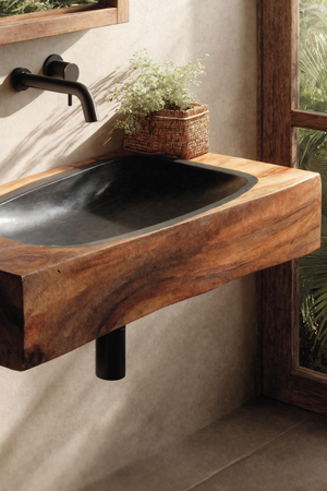 Farmhouse Wooden Live Edge Wood Basin For Organic Bathroom Design