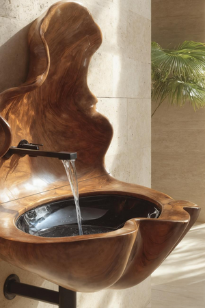 Handcrafted Wooden Live Edge Wood Basin For Artistic Furniture Decor