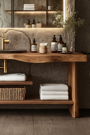 Handcrafted Wooden Storage Vanity For Bathroom Decor