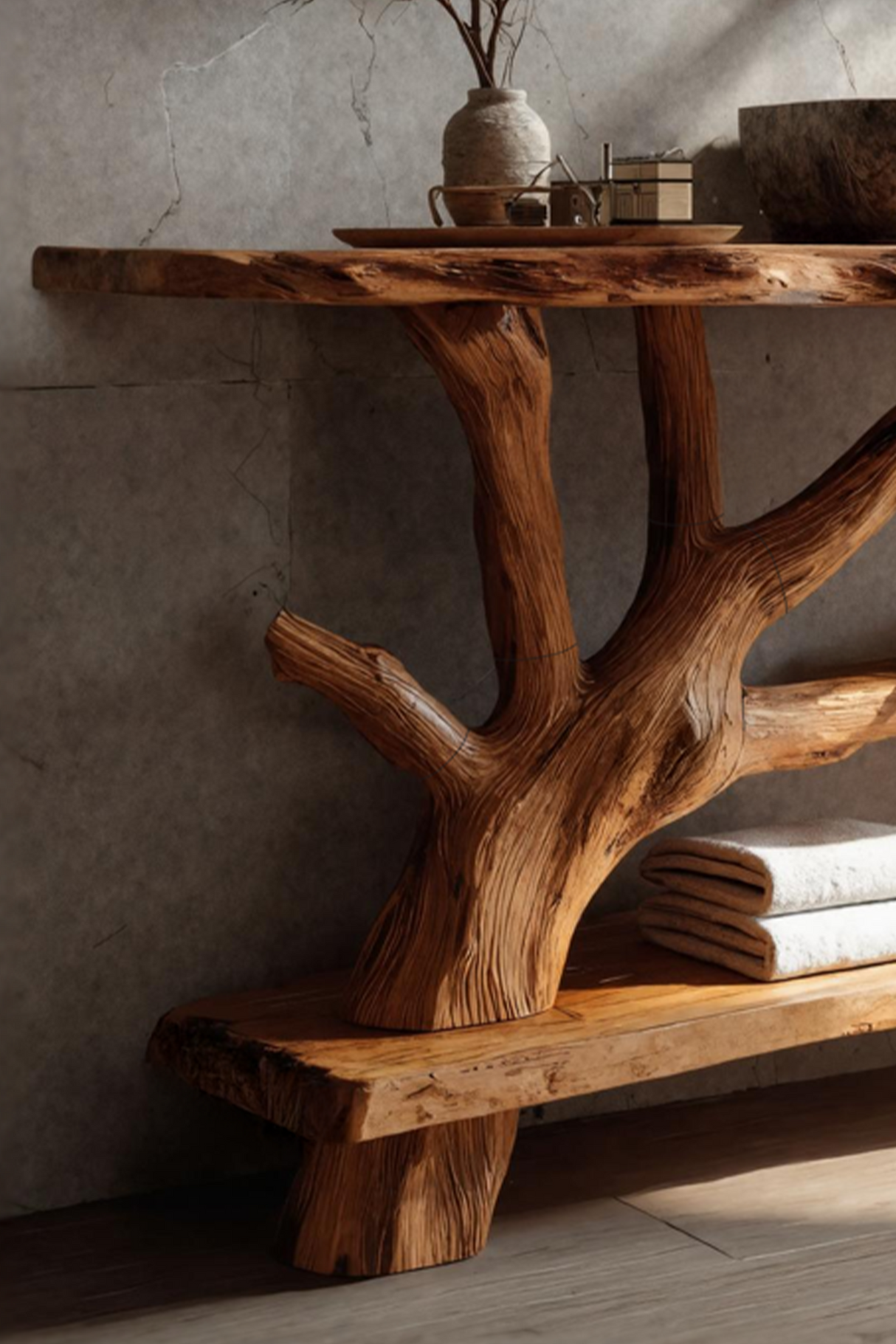 Mid Century Wooden Live Edge Bathroom Vanity For Bathroom Design