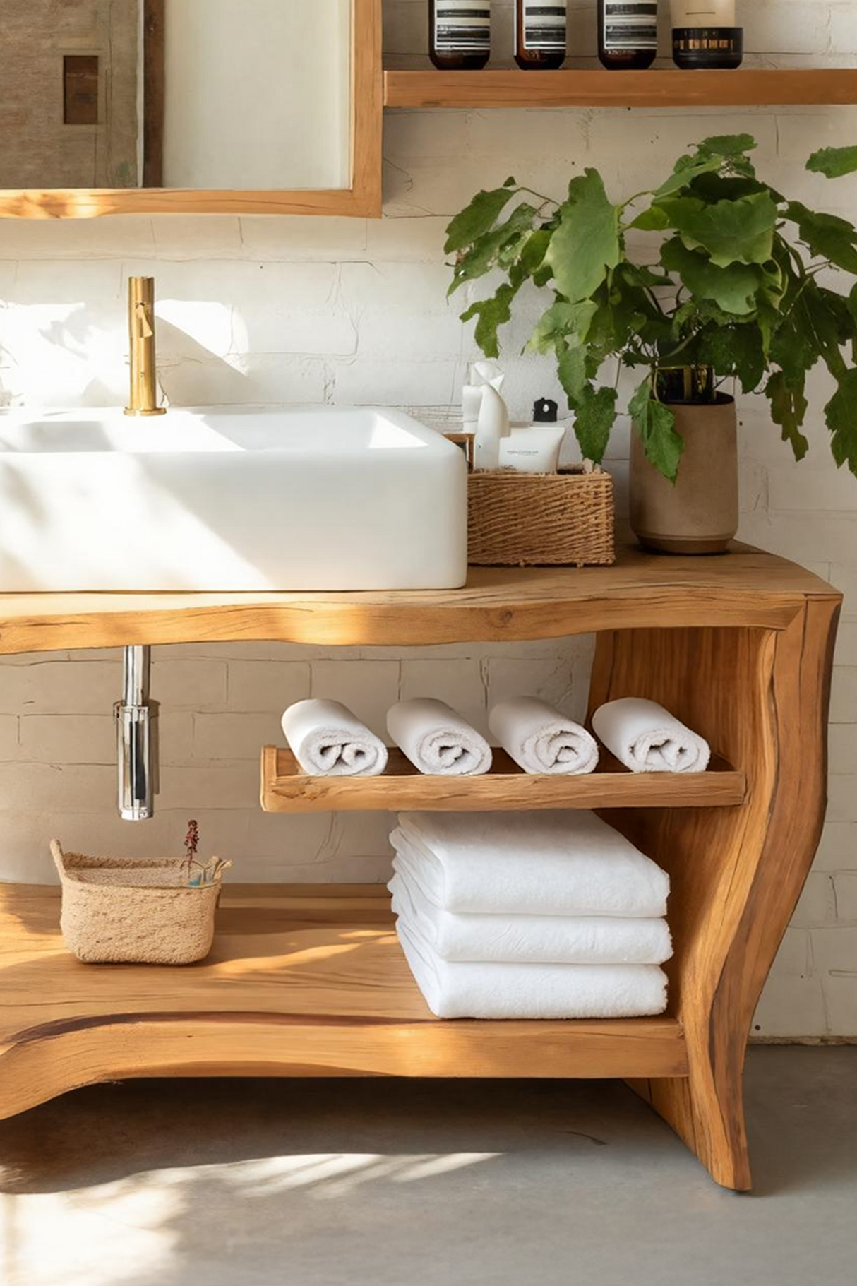 Rustic Wooden Vanity With Sink Space For Bathroom Use
