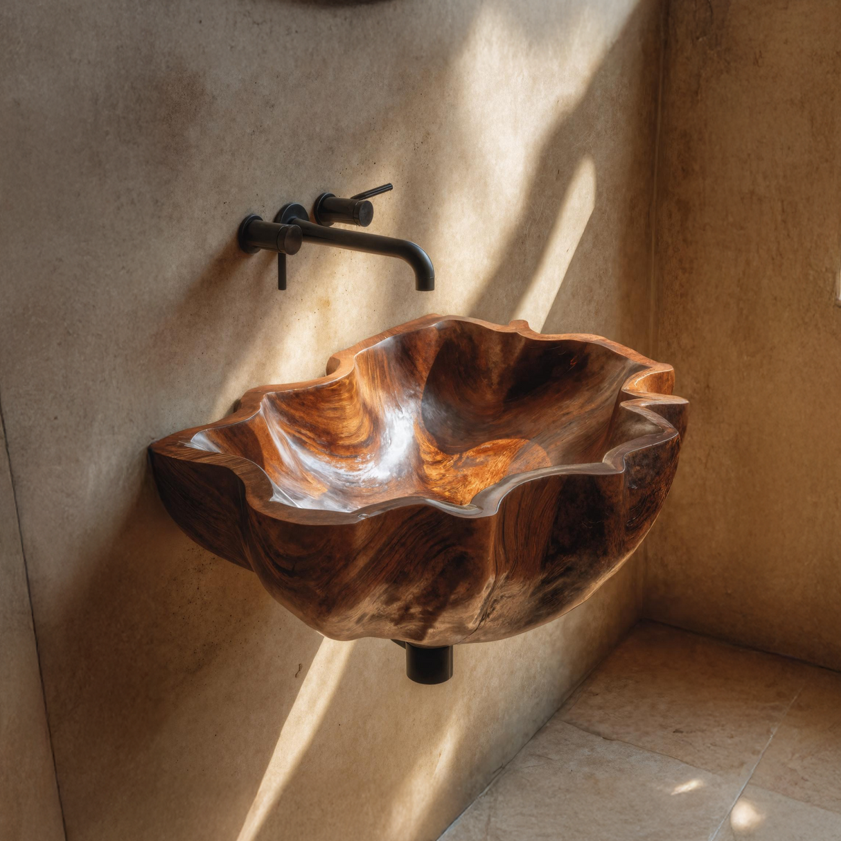 Mid Century Live Edge Wood Basin For Sophisticated Bathroom Furniture