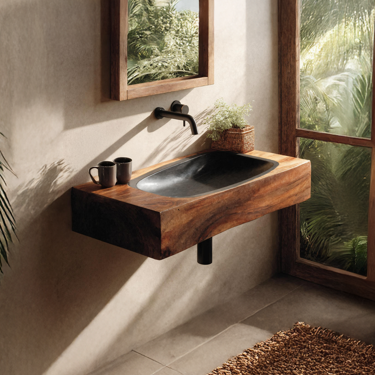 Farmhouse Wooden Live Edge Wood Basin For Organic Bathroom Design