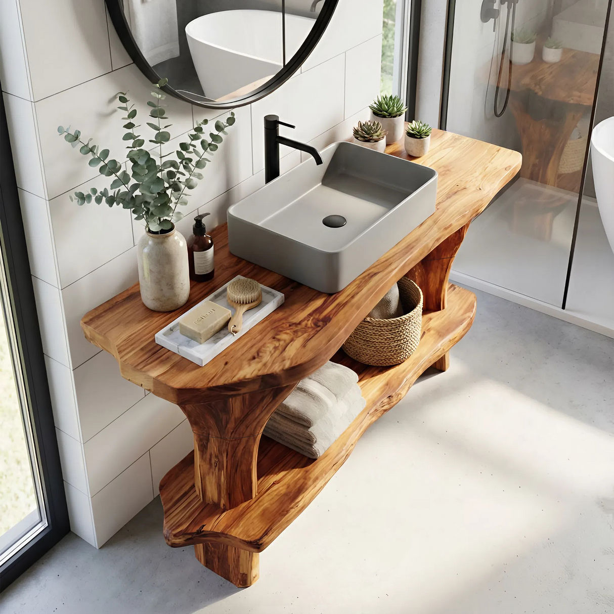 Mid Century Wood Bathroom Vanity For Primary Bathroom