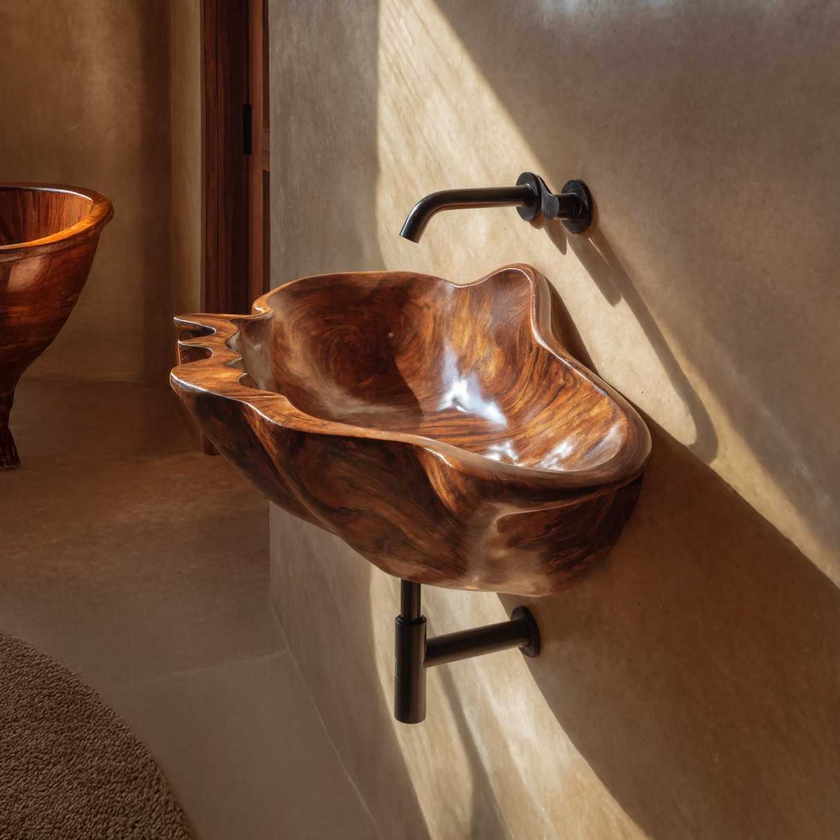 Handcrafted Solid Wood Wash Basin For Designer Furniture Decor Spaces