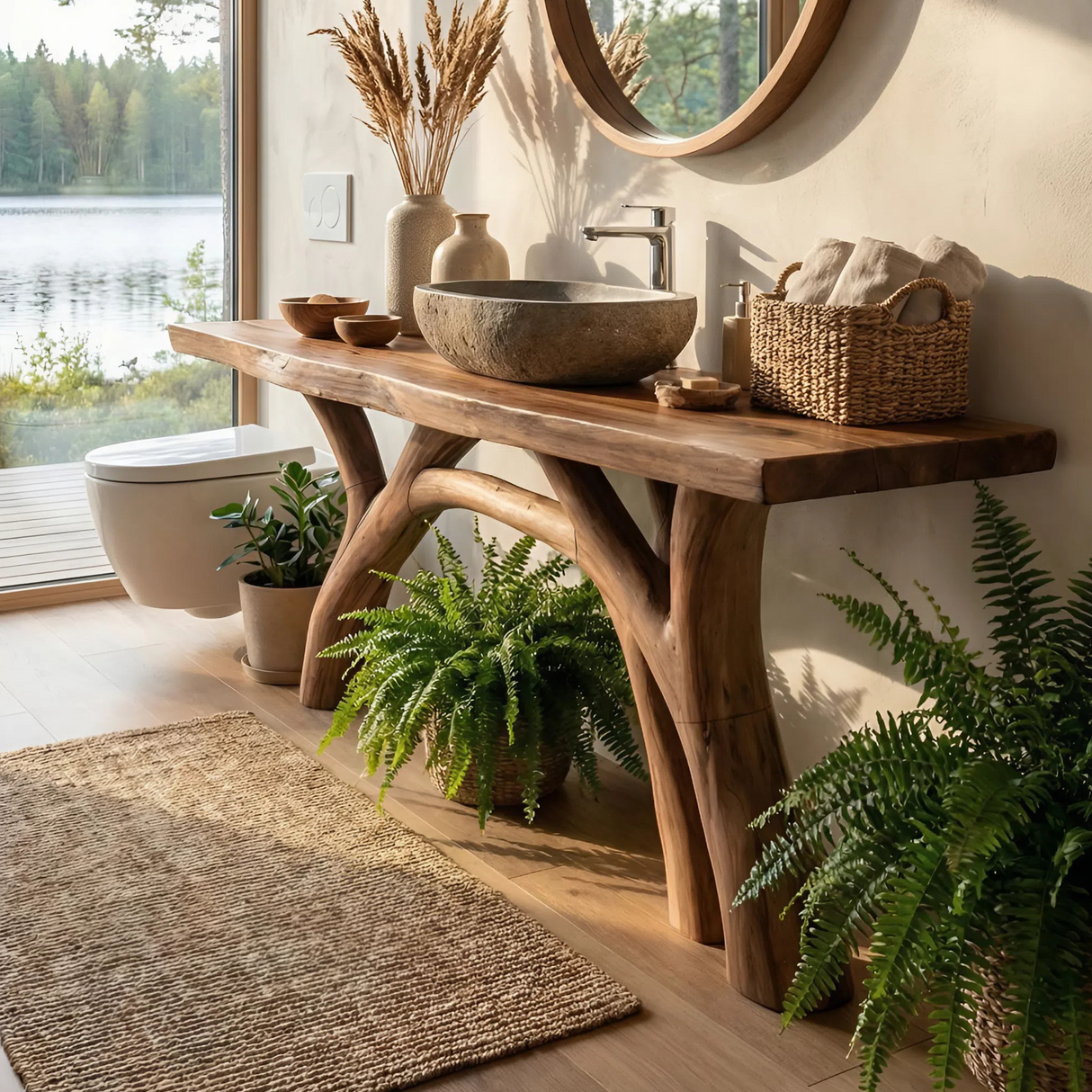 Mid Century Handmade Sink Vanity For Spa Bathroom