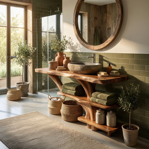 Farmhouse Bathroom Vanity Solid Wood With Shelf For Rustic Spa Bath