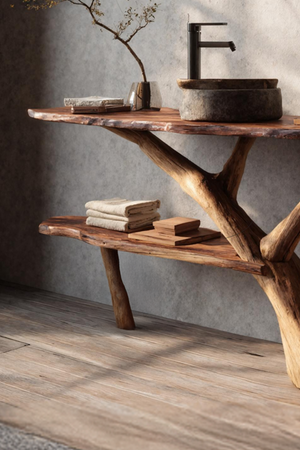 Modern Wooden Live Edge Bathroom Vanity For Minimalist Bathroom Design