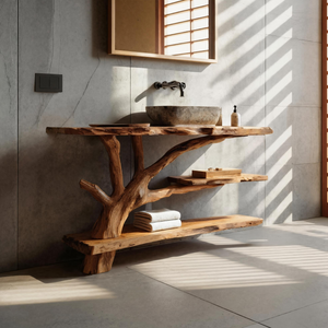 Mid Century Wooden Live Edge Bathroom Vanity For Bathroom Design