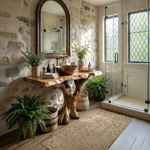 Handcrafted Solid Wood Bathroom Vanity Live Edge For Natural Spa Bath