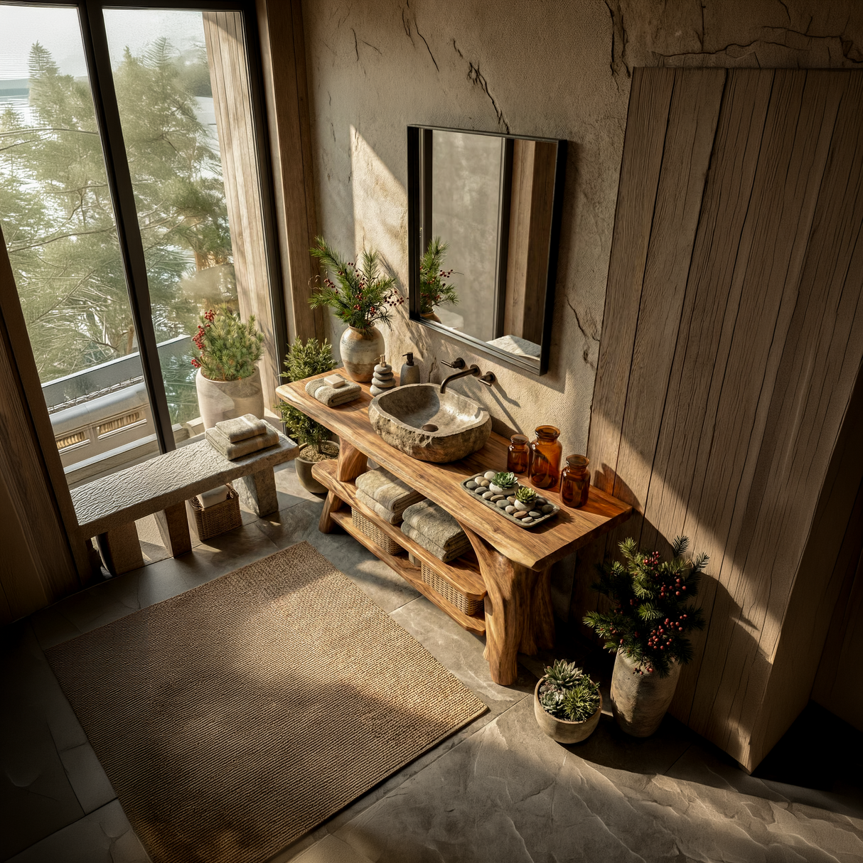 Modern Live Edge Bathroom Vanity Sculptural Wood For Minimalist Bath