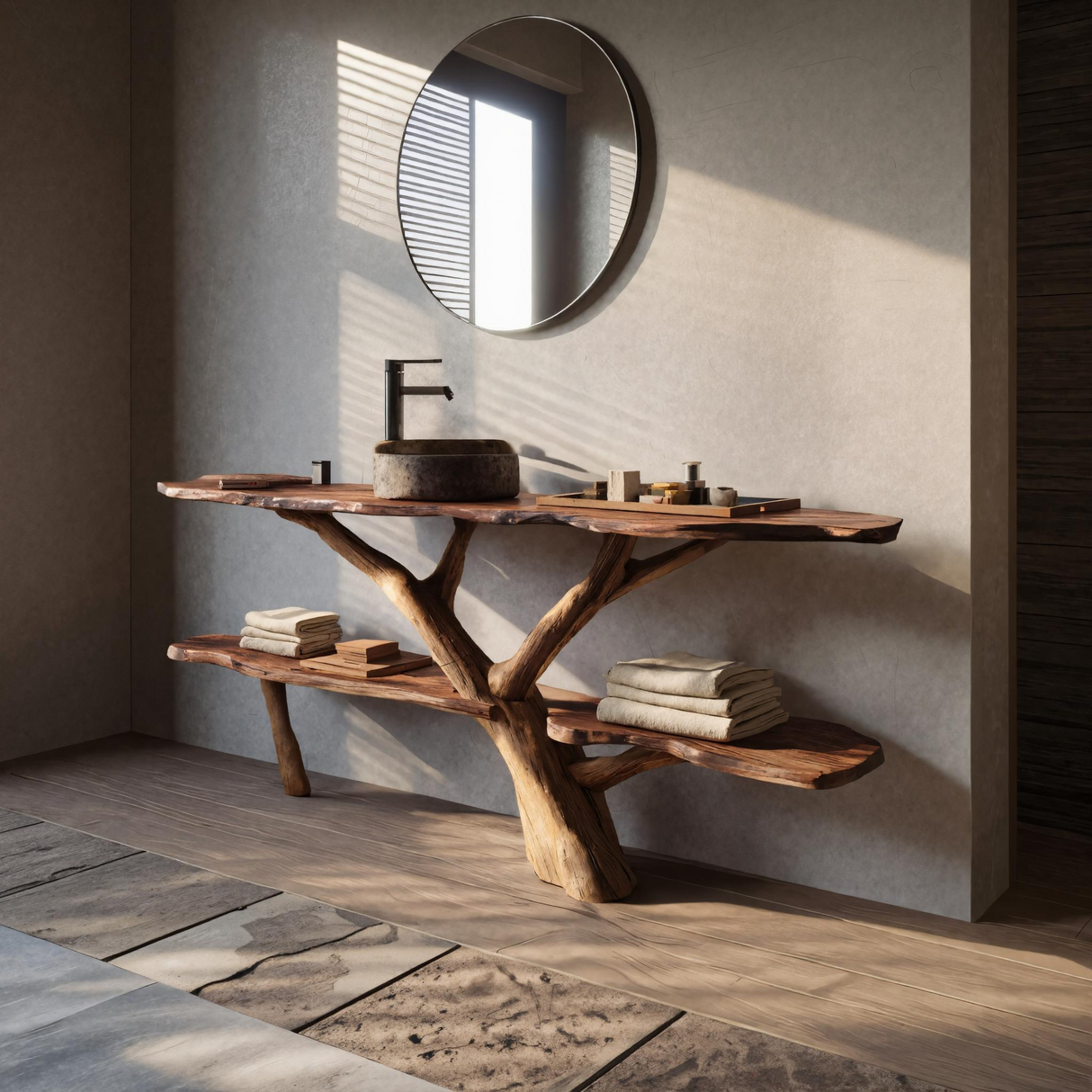 Modern Wooden Live Edge Bathroom Vanity For Minimalist Bathroom Design