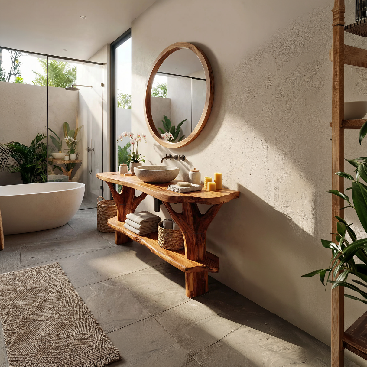 Mid Century Wood Bathroom Vanity For Primary Bathroom