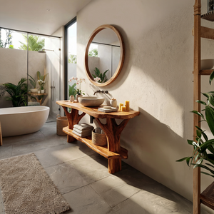 Mid Century Wood Bathroom Vanity For Primary Bathroom