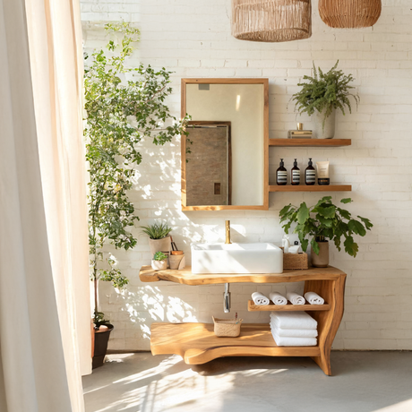 Rustic Wooden Vanity With Sink Space For Bathroom Use