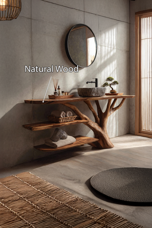 Farmhouse Wooden Live Edge Bathroom Vanity For Rustic Bathroom Design