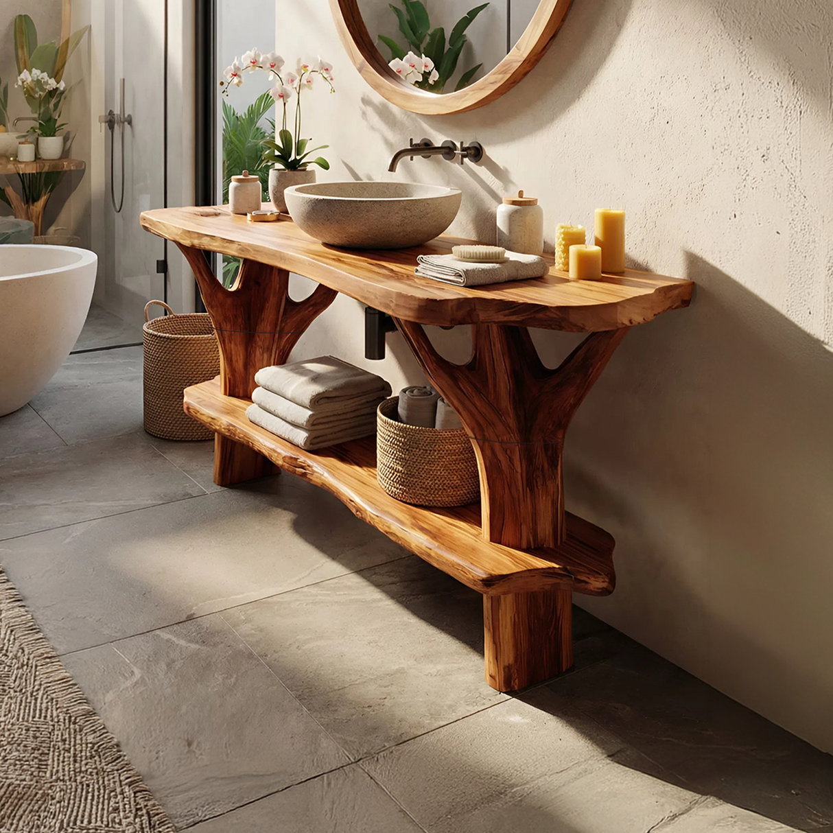 Mid Century Wood Bathroom Vanity For Primary Bathroom
