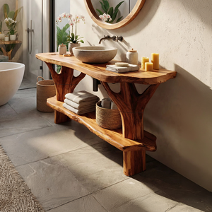 Mid Century Wood Bathroom Vanity For Primary Bathroom