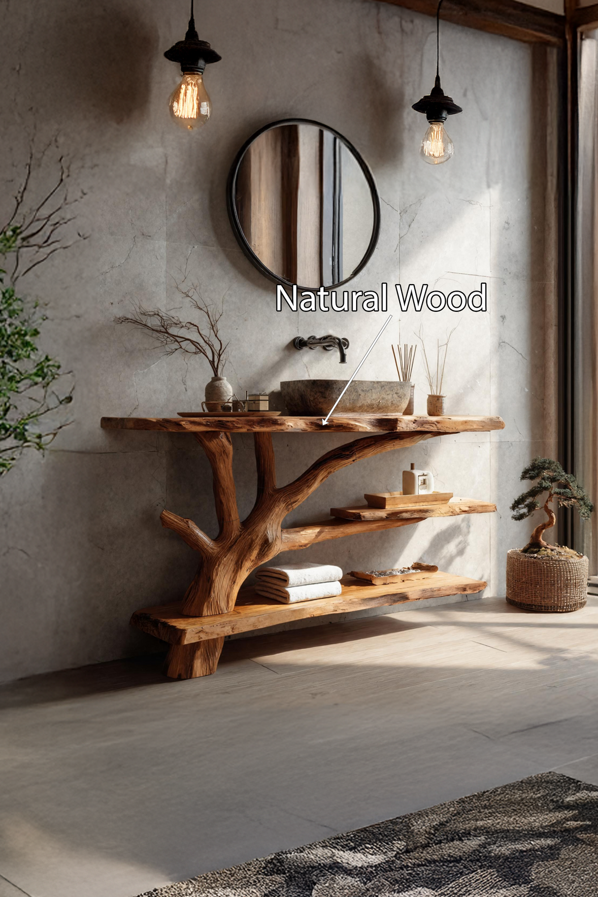 Mid Century Wooden Live Edge Bathroom Vanity For Bathroom Design