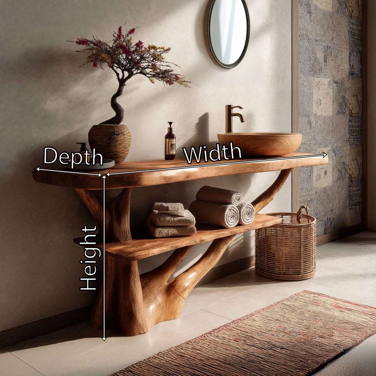 Modern Solid Wood Bathroom Vanity Organic Live Edge For Bathroom Decor