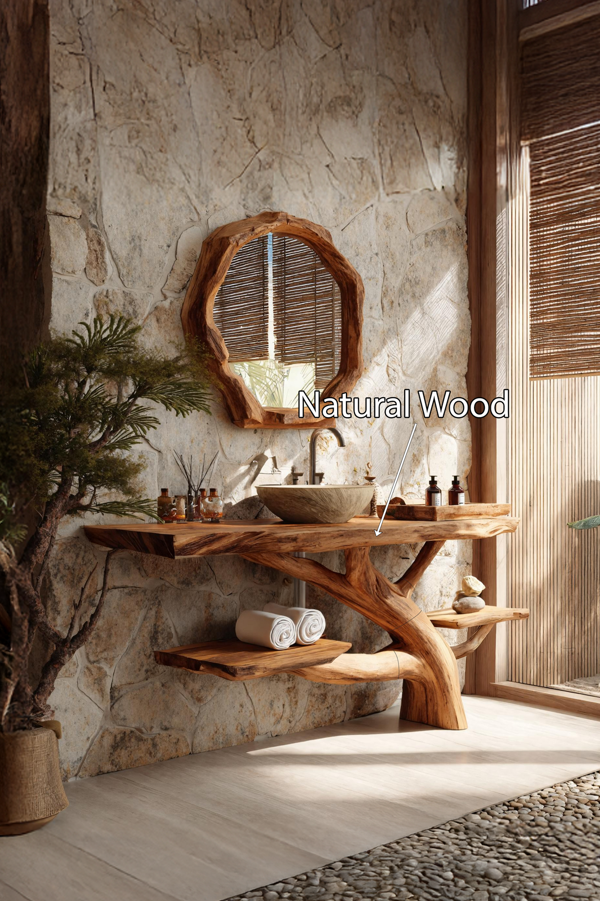 Handcrafted Wooden Live Edge Bathroom Vanity For Luxury Bathroom Decor