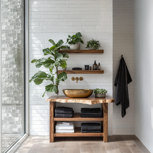 Farmhouse Wooden Vanity For Bathroom Furniture Setup