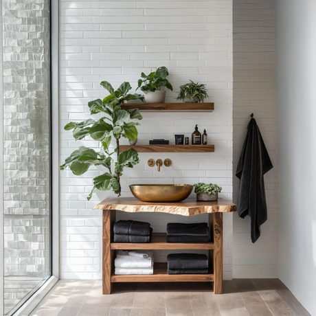 Farmhouse Wooden Vanity For Bathroom Furniture Setup