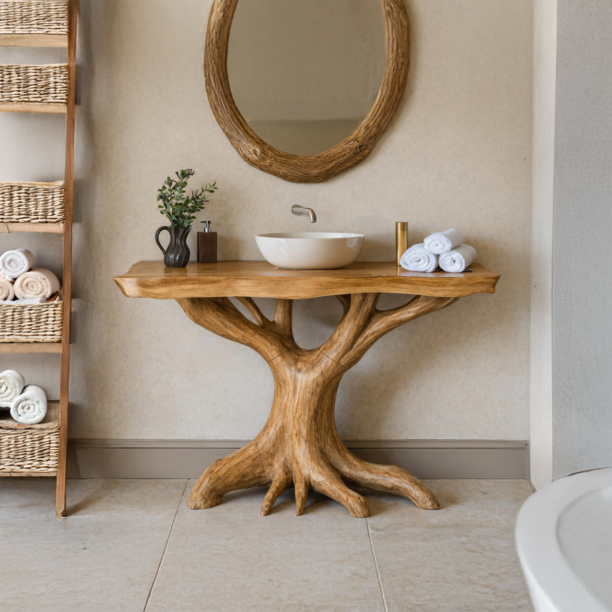 Modern Solid Wood Bathroom Vanity Live Edge Design For Luxury Bathroom